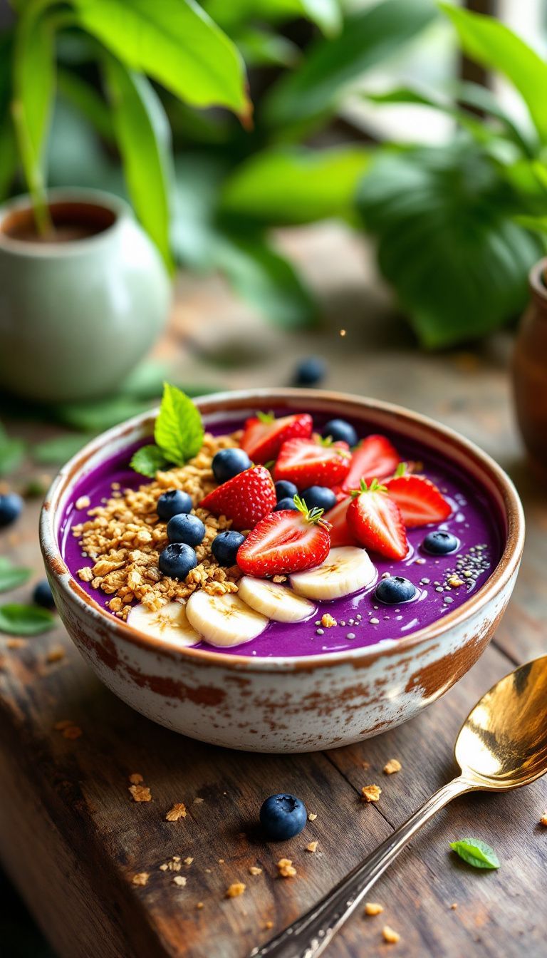 Mangkuk Acai Bowl menu baru Tropical Chia Delight dengan topping buah segar dan granola.
