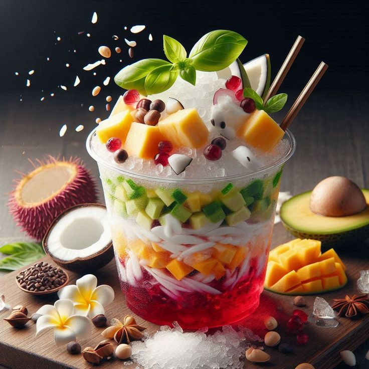 Segelas minuman acai segar dengan buah topping